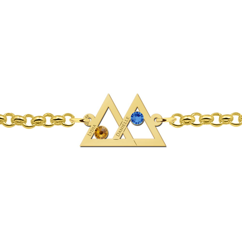 Mother and daughter bracelet gold two triangles and birthstones
