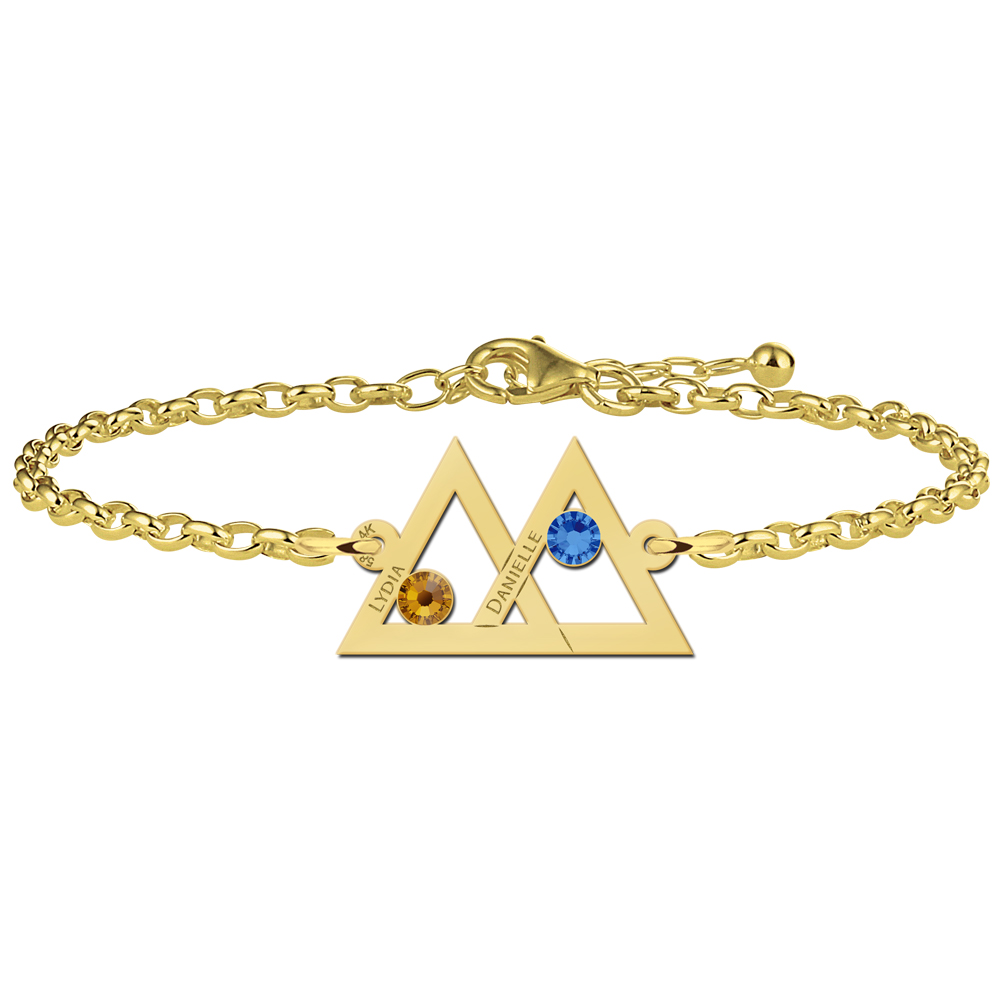 Mother and daughter bracelet gold two triangles birthstones