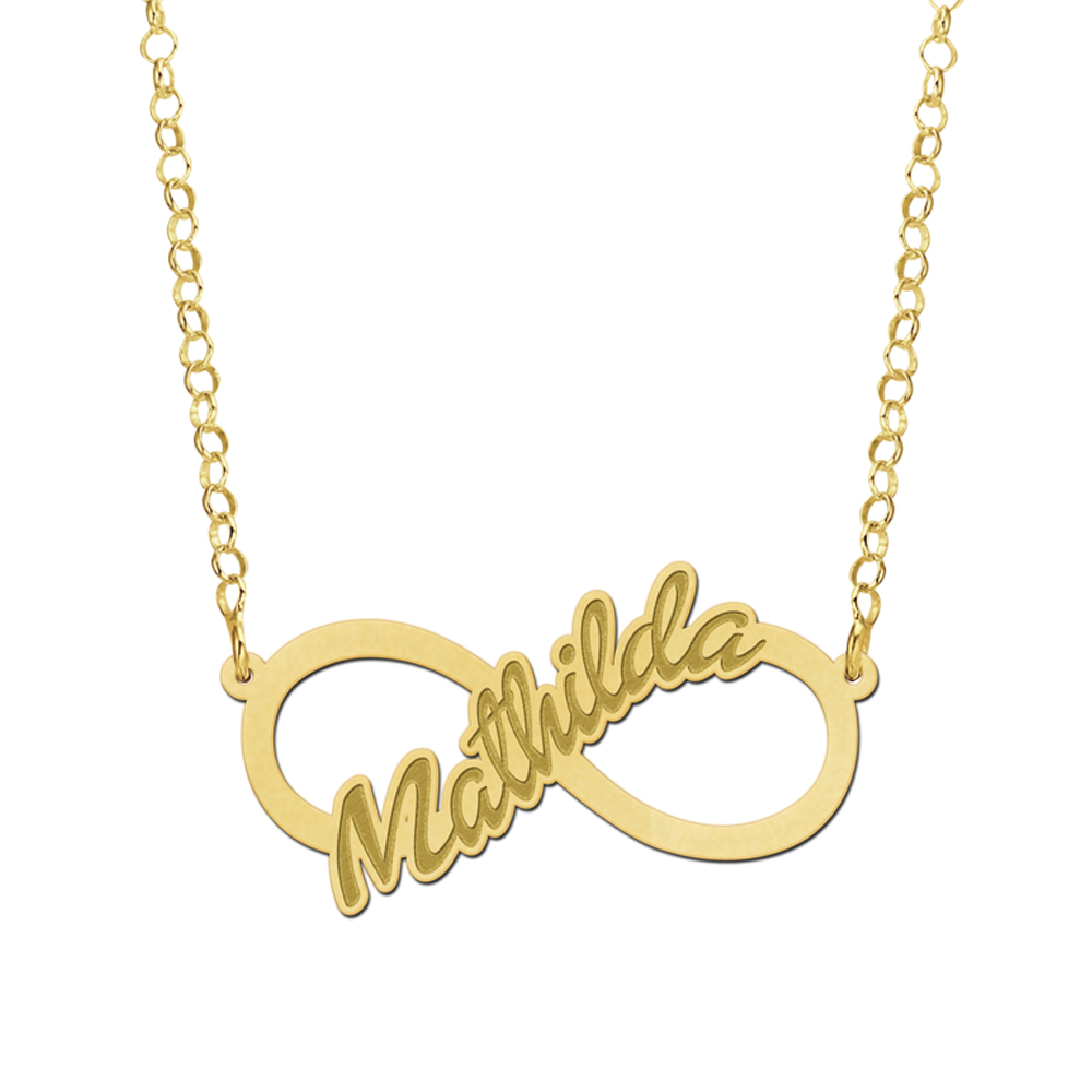Golden infinity necklace with written name
