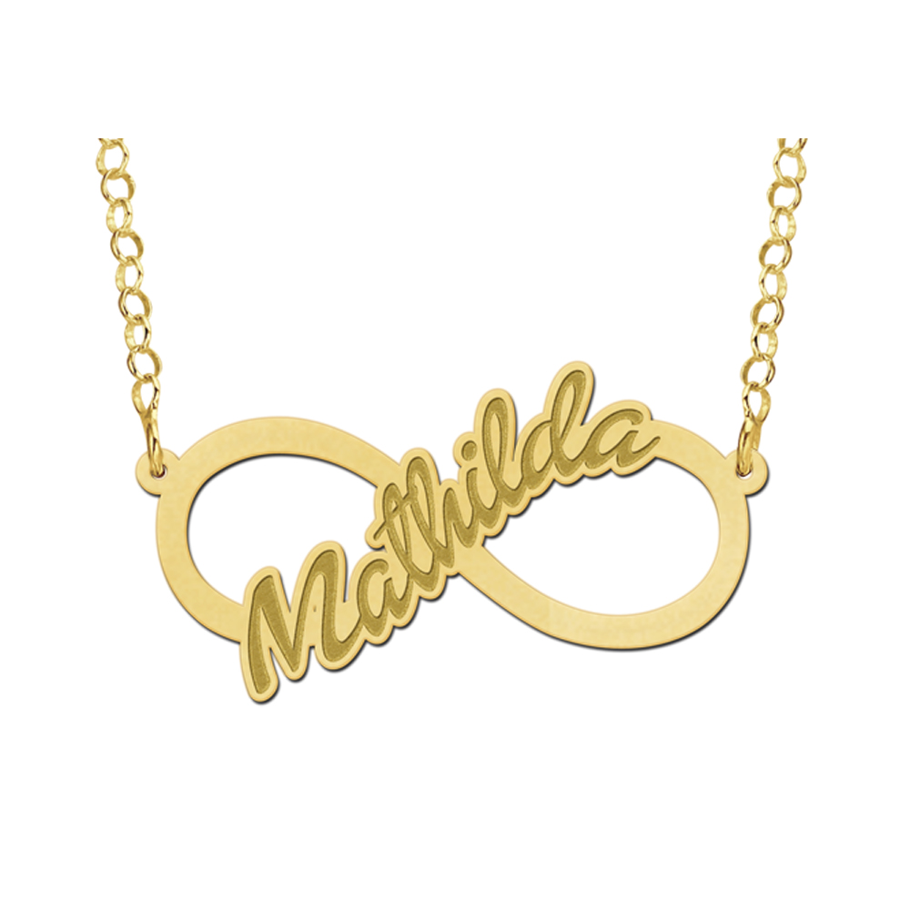 Golden infinity necklace with written name