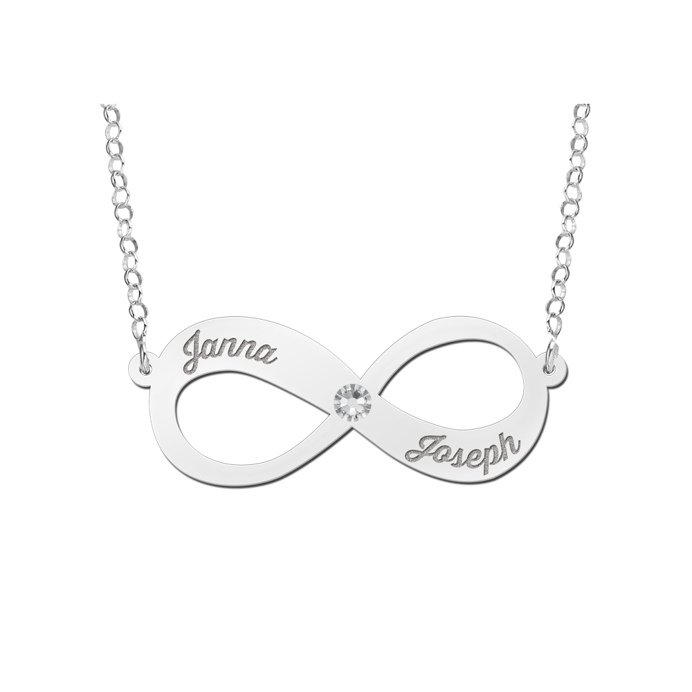 Silver Infinity Necklace With Two Names And Zirconia