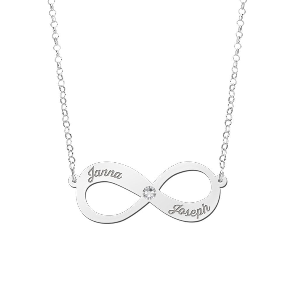 Silver Infinity Necklace With Two Names And Zirconia