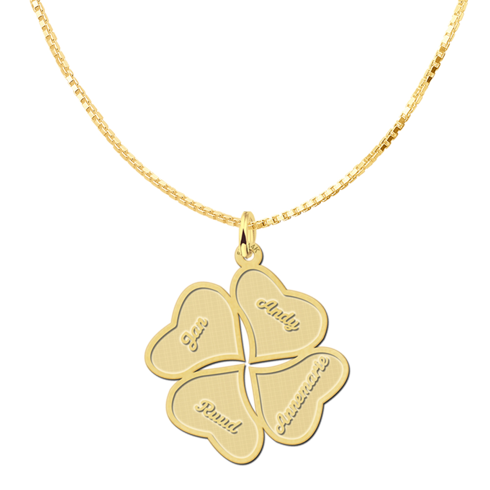 Gold plated pendant four-leaf clover with four names