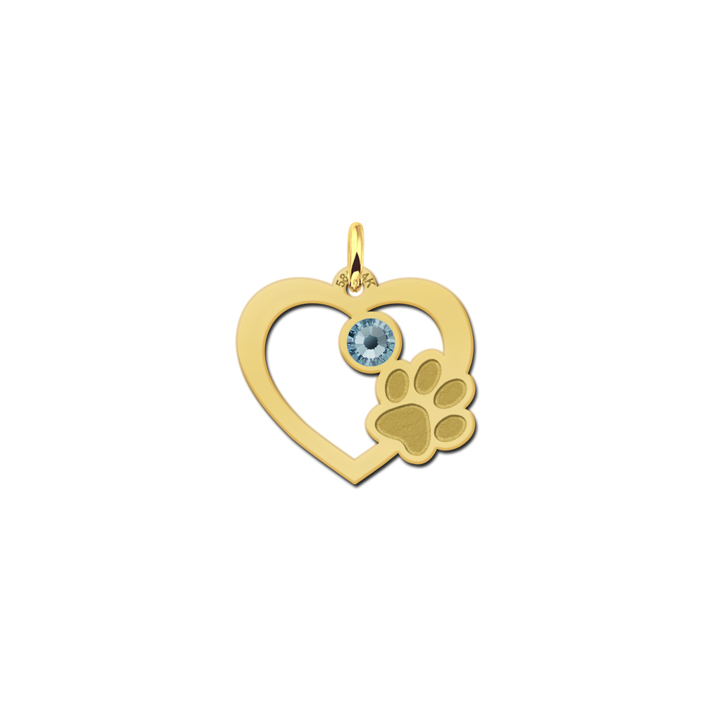 Golden heart with paw and birthstone