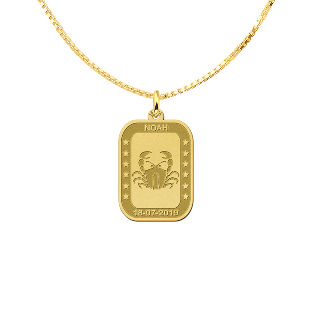 Gold rectangular pendant zodiac cancer