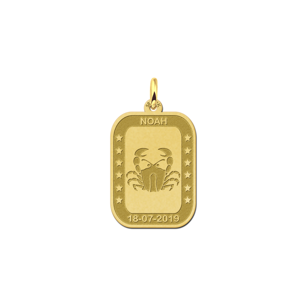 Gold rectangular pendant zodiac cancer