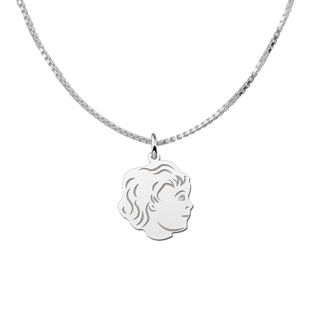 Silver child head pendant girl with back engraving