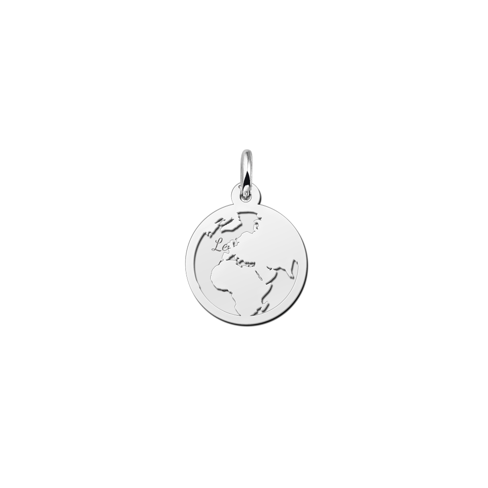 Silver minimalist globe pendant with text
