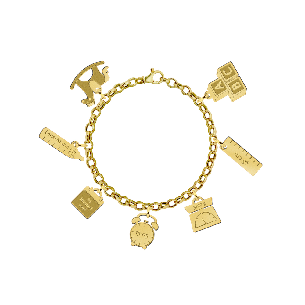 Golden charm bracelet with seven birth charms