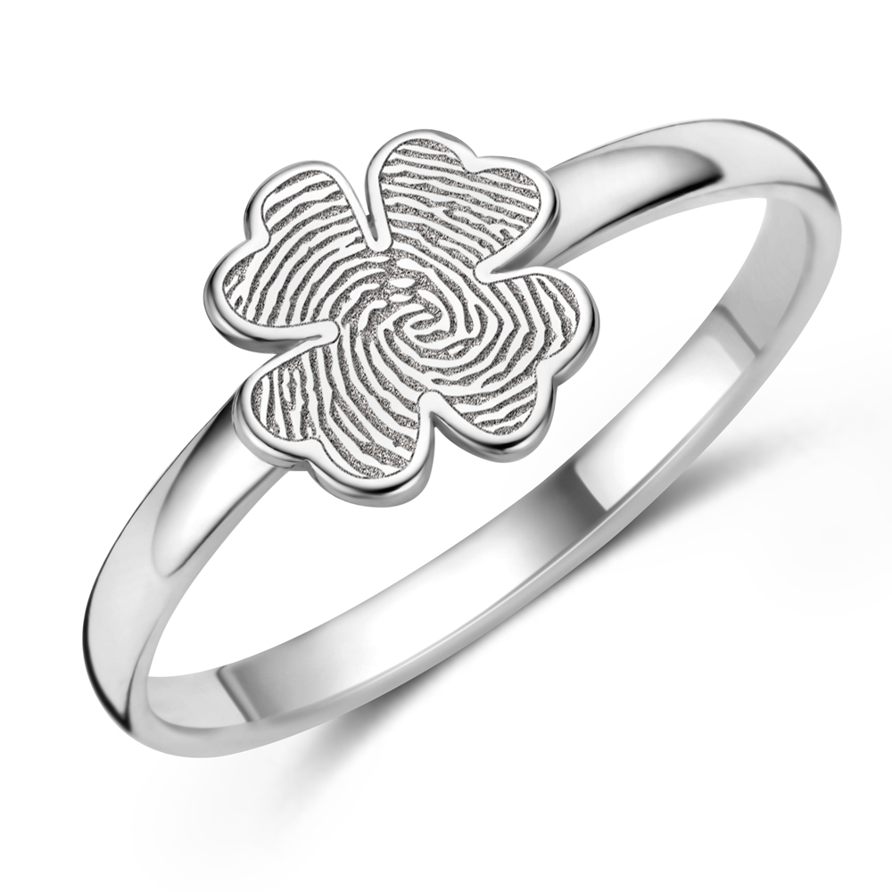 Silver clover ring with fingerprint