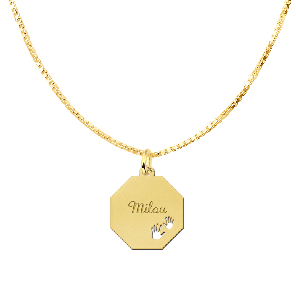 Gold Octagon Pendant with Name and Hands
