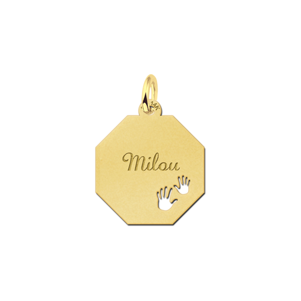 Gold Octagon Pendant with Name and Hands