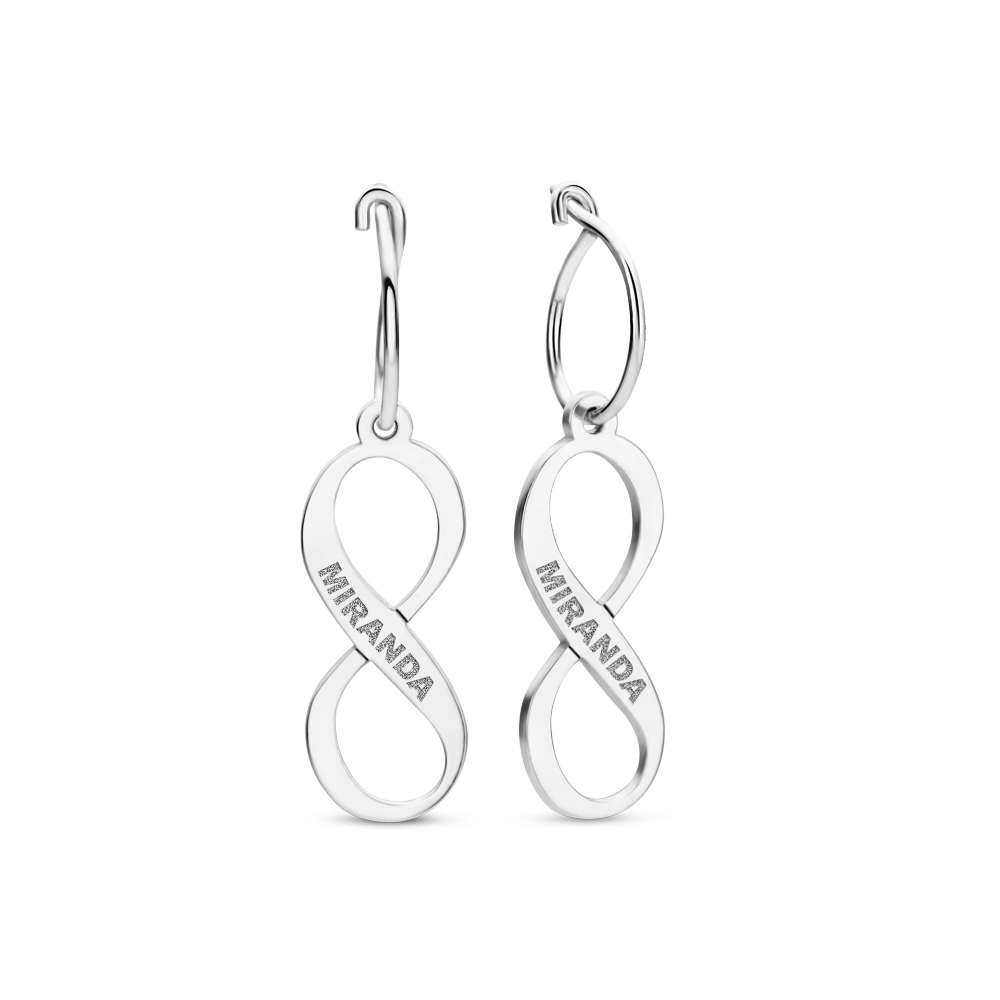 Silver infinity earrings with name