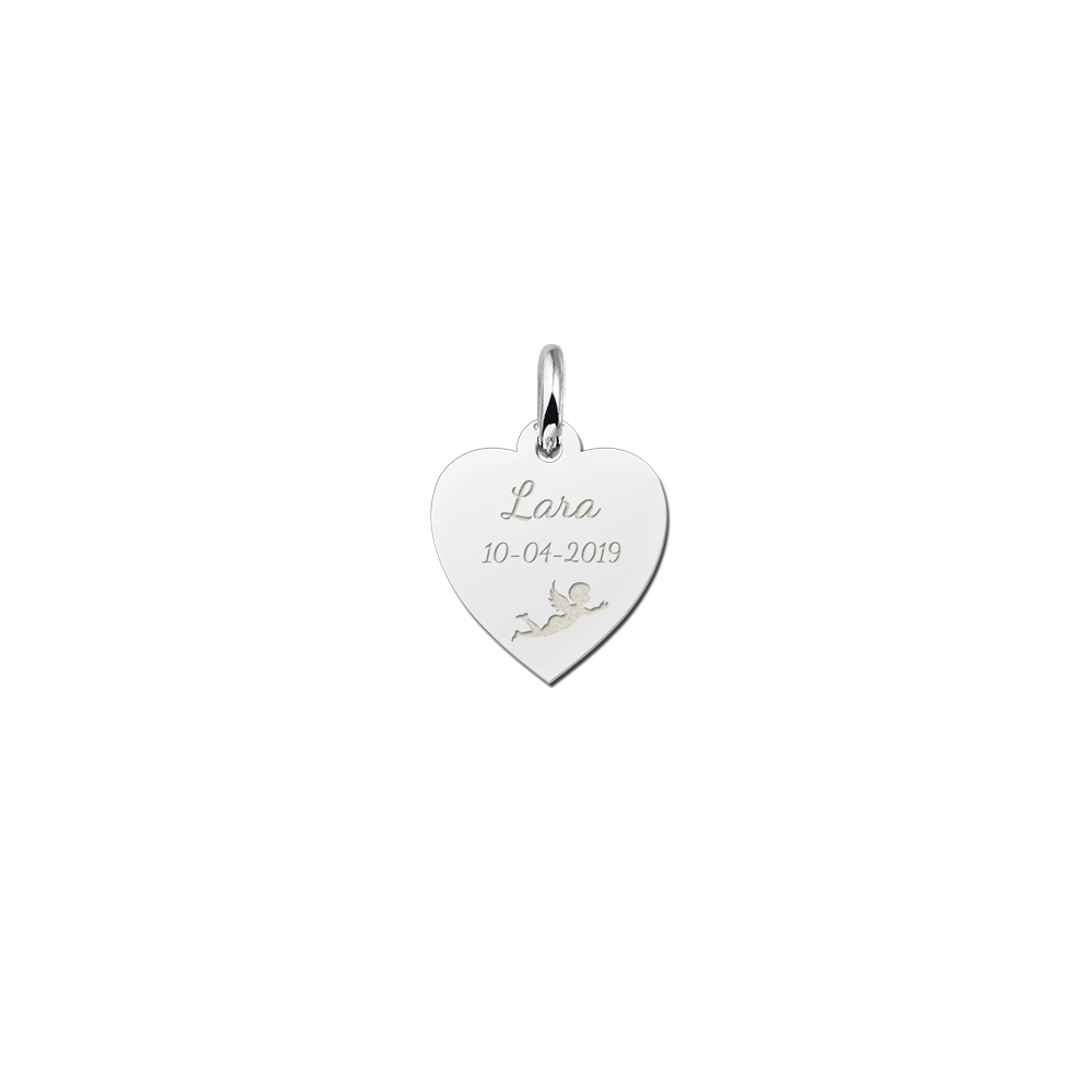 Silver First holy communion heart with angel