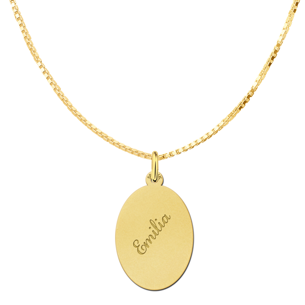 Gold Oval Necklace with Name Large