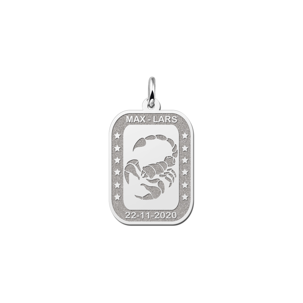 Silver Rectangular Zodiac Pendant Scorpio with Name Engraving