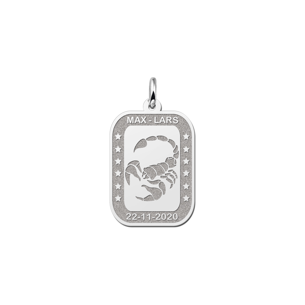 Silver rectangular pendant zodiac scorpio