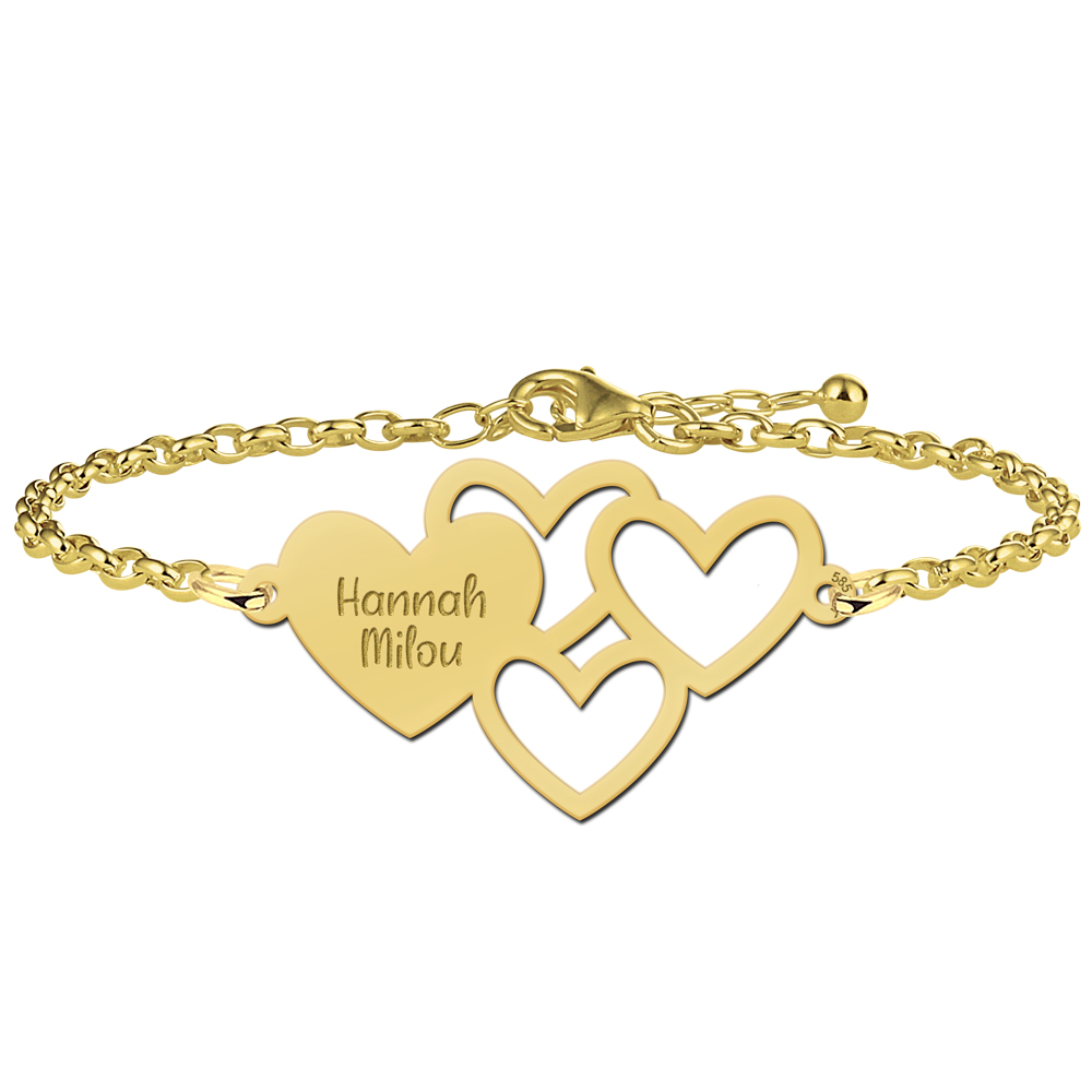 Silver bracelet with names and hearts