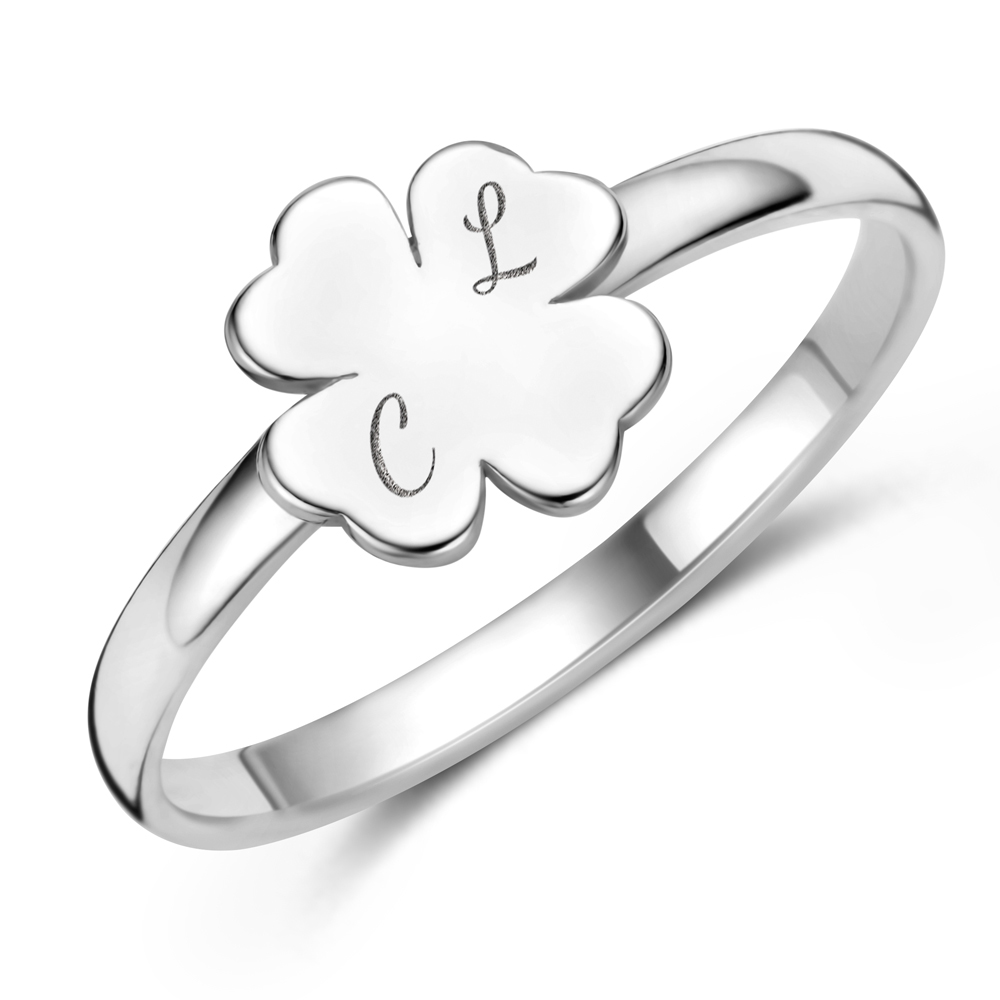Silver clover ring with initials
