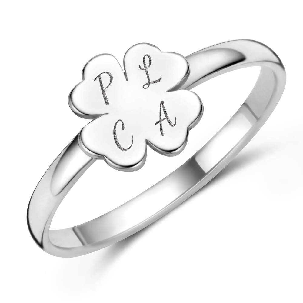 Silver clover ring with initials