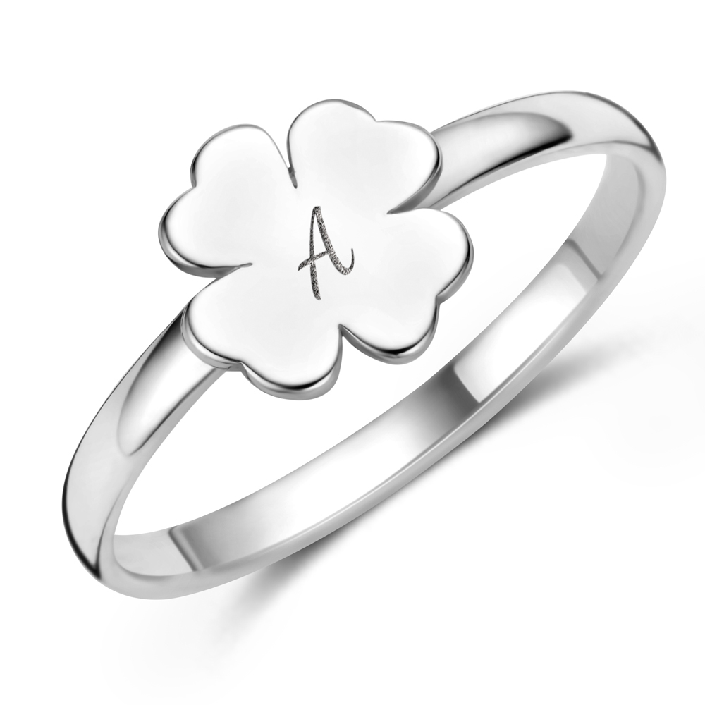 Silver clover ring with initials