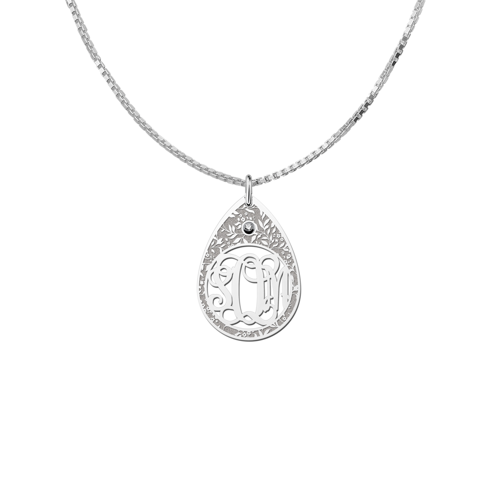 Silver Engraved Monogram Pendant Eyedrop