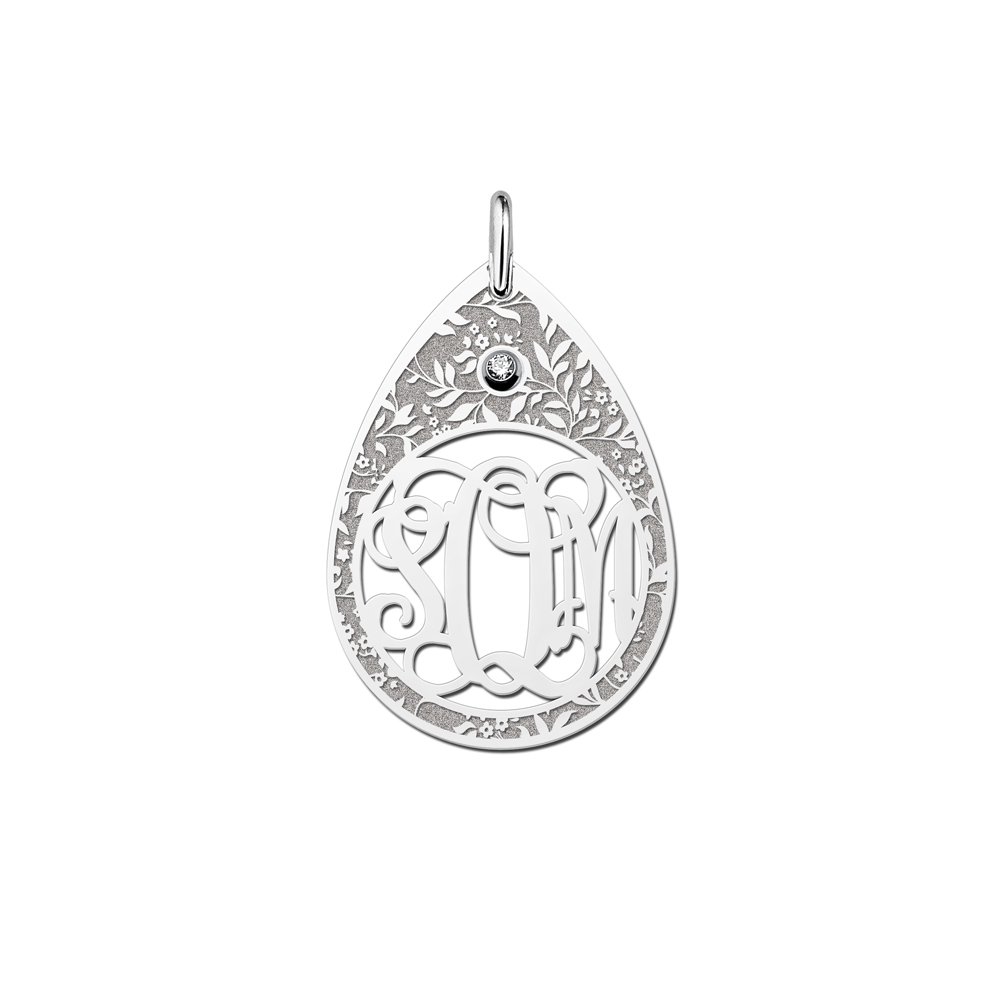 Silver Engraved Monogram Pendant Eyedrop