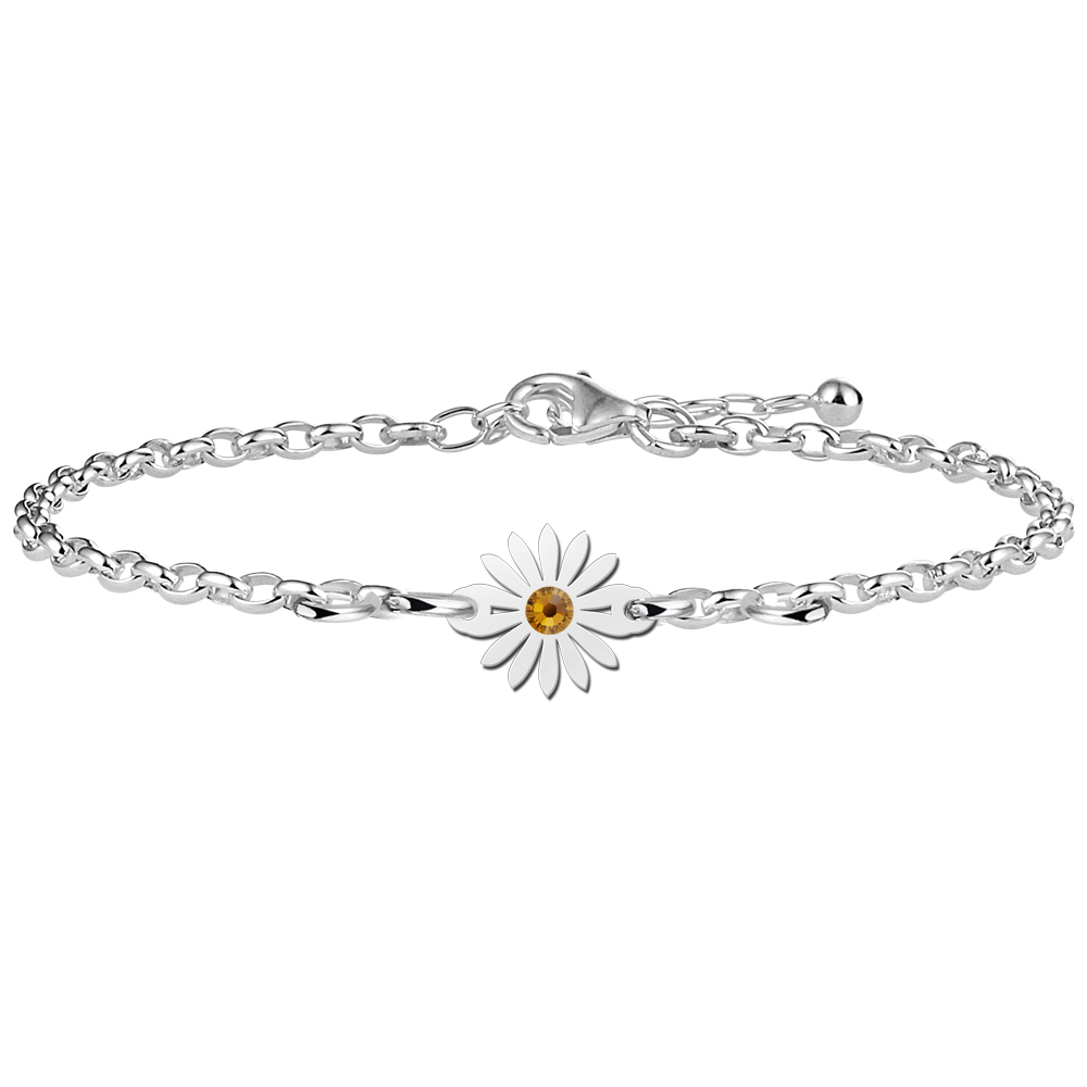 Silver bracelet with daisy birthstone