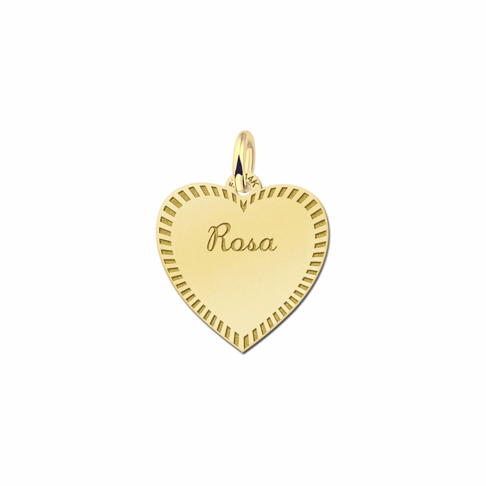 Gold Heart Necklace with Name and Border