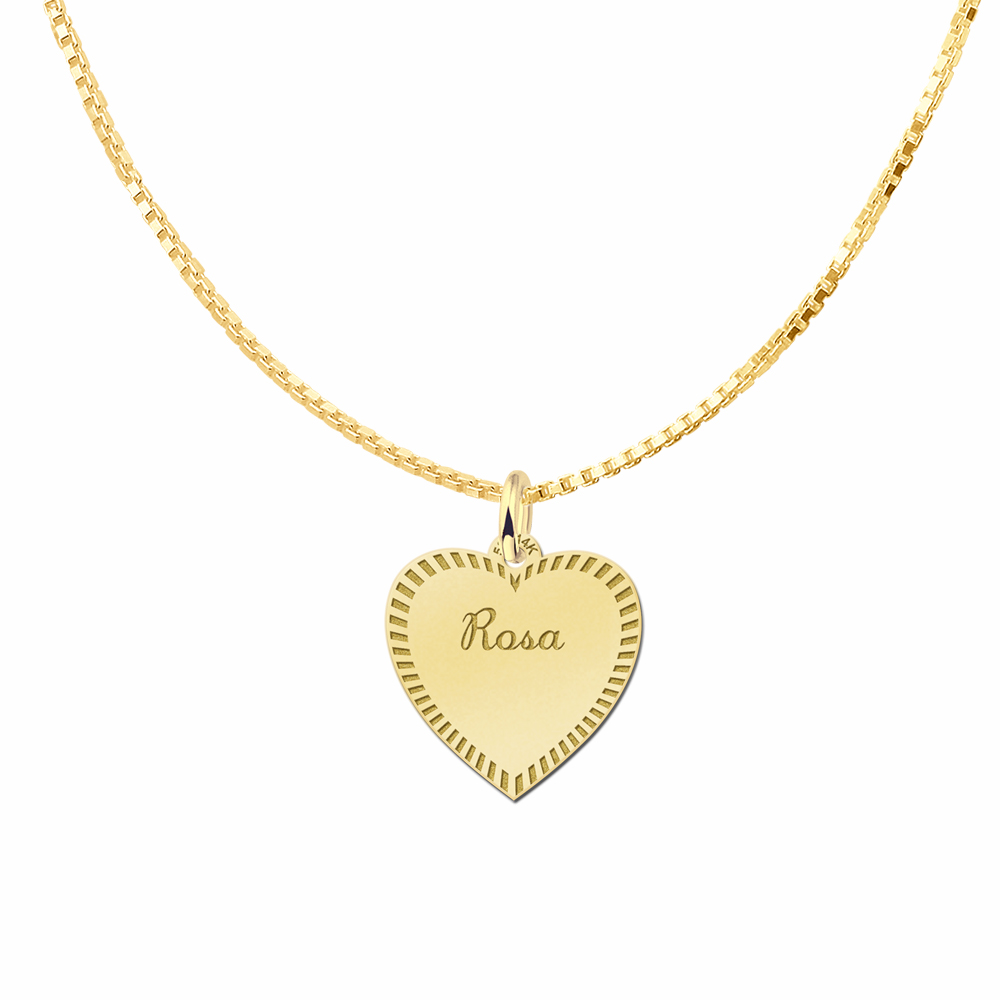 Gold Heart Necklace with Name and Border