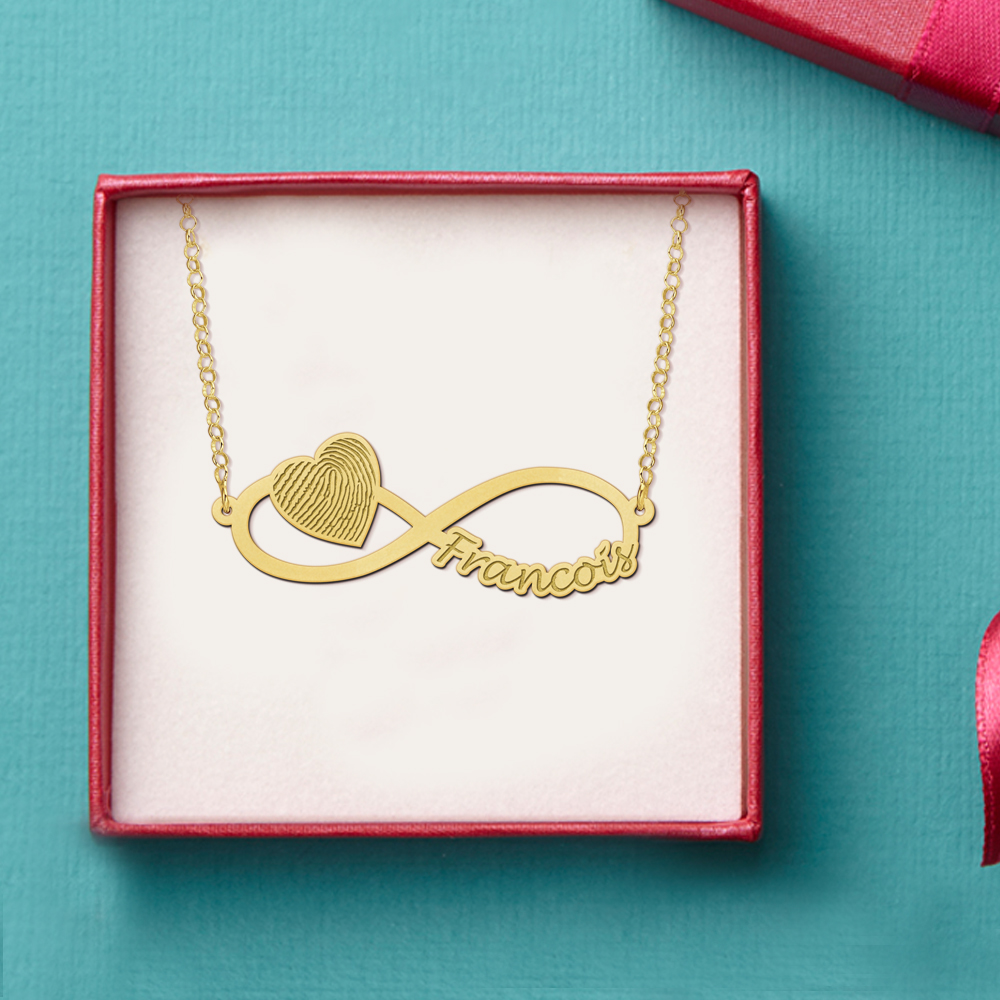 Golden infinity necklace with fingerprint