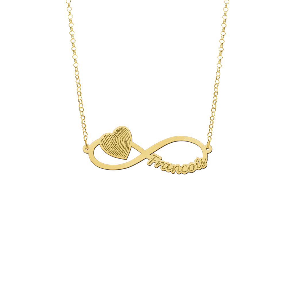 Golden infinity necklace with fingerprint