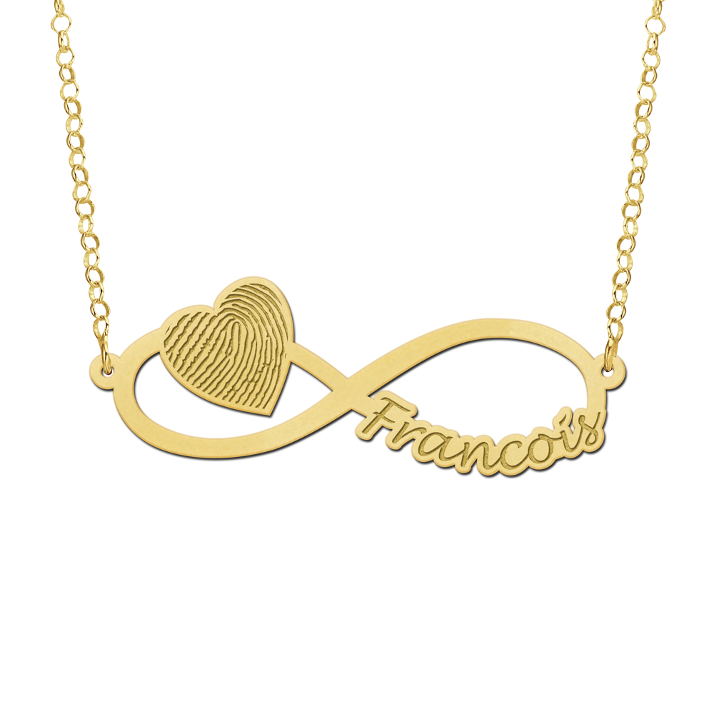 Golden infinity necklace with fingerprint