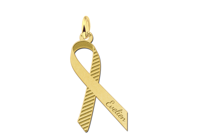 Pink Ribbon golden pendant with stripes