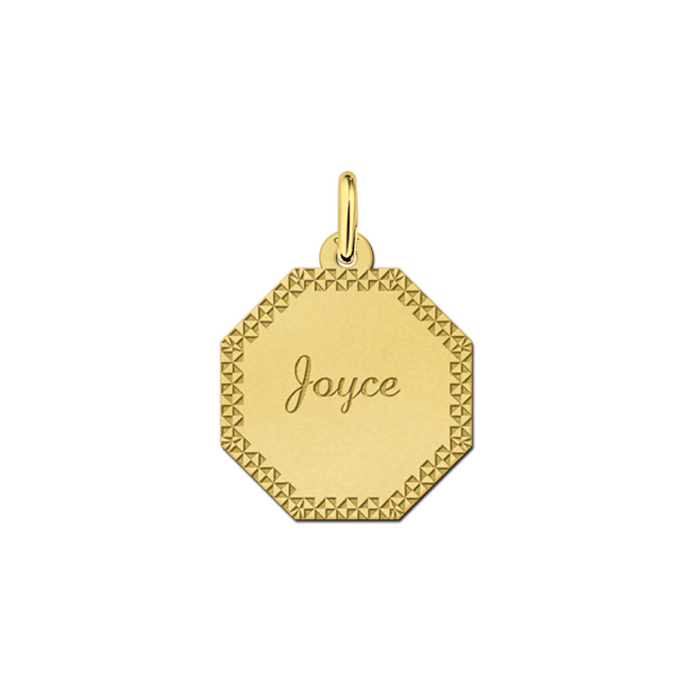 Octagonal gold-plated pendant with decorative border and name