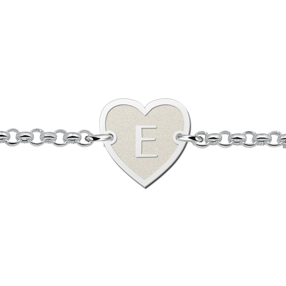 Silver initial bracelet heart