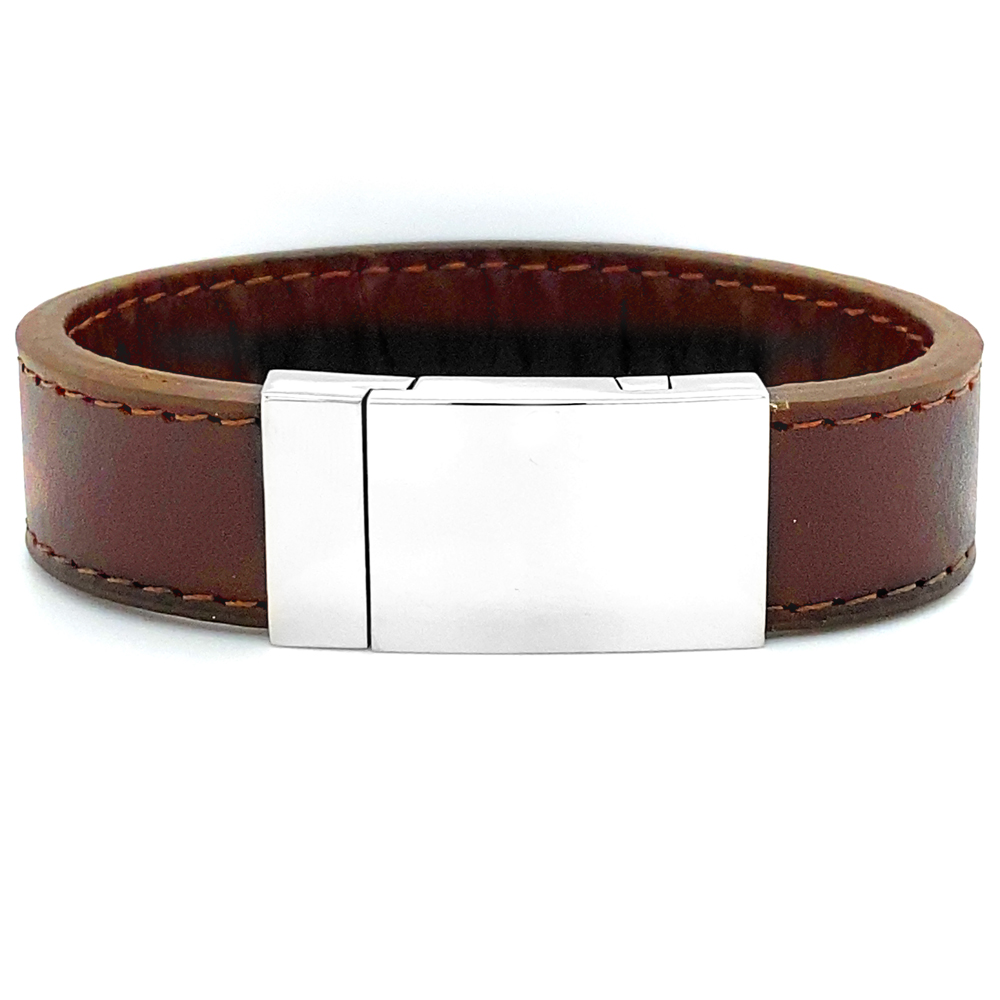 Brown leather Bracelet with Engraving