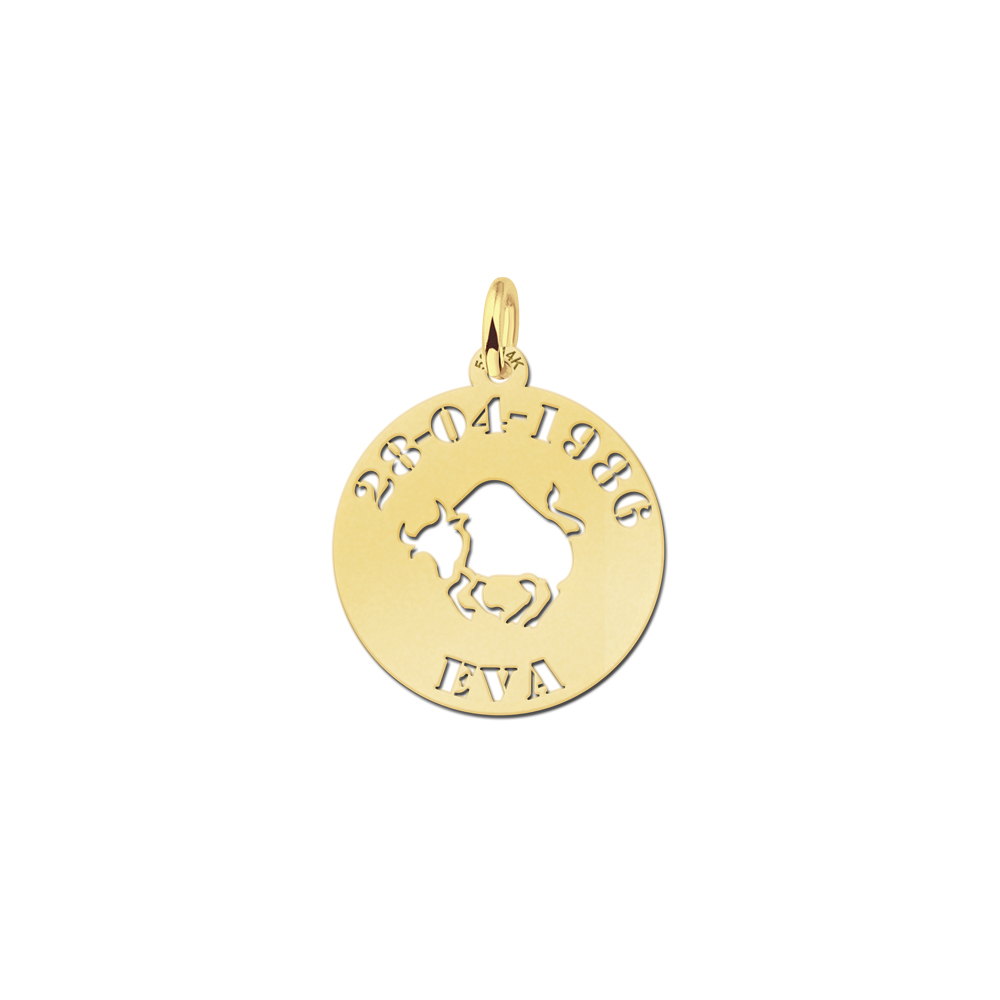 Gold Zodiac Round Namependant Taurus