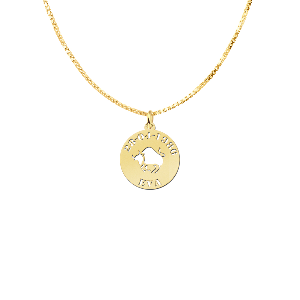 Gold Zodiac Round Namependant Taurus