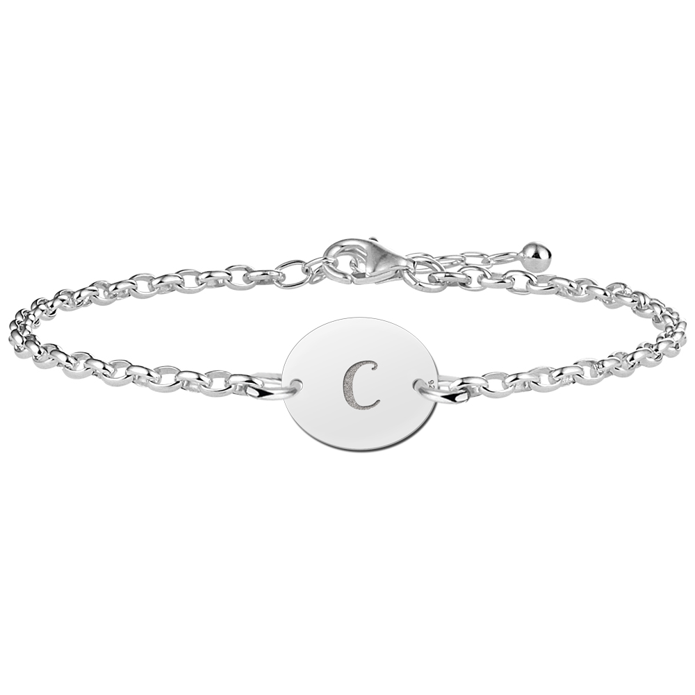 Silver initial bracelet elliptical