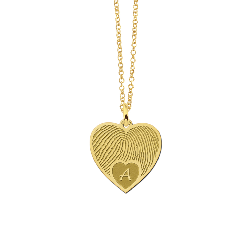 Golden fingerprint jewelry heart with initial