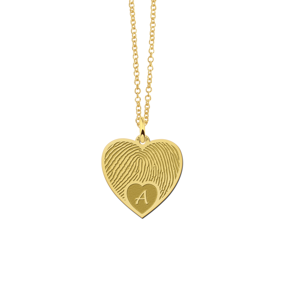Golden fingerprint jewelry heart with initial