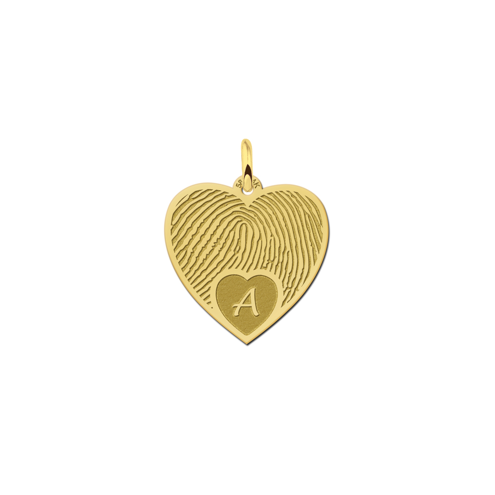 Golden fingerprint jewelry heart with initial