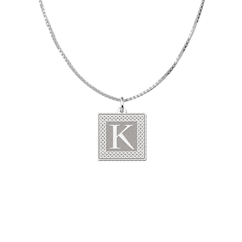 Silver square initial necklace