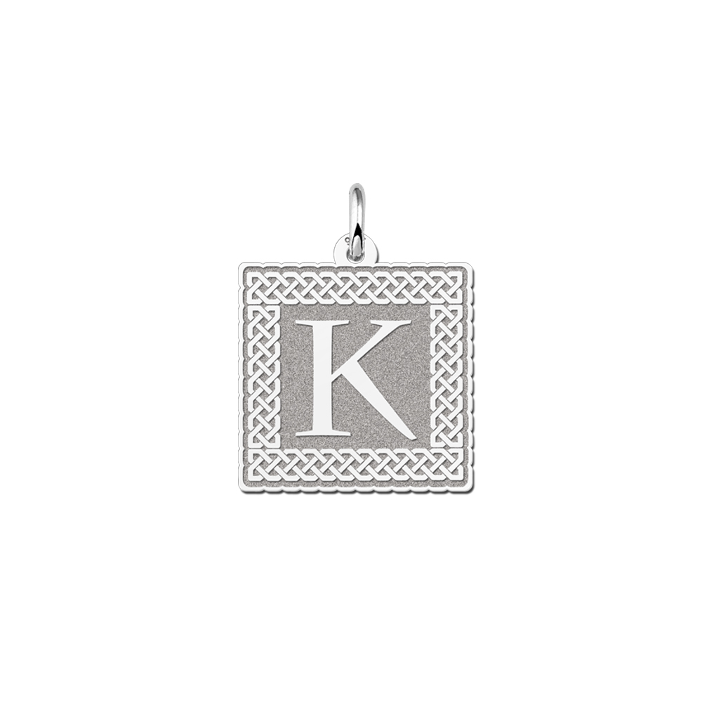 Silver square initial necklace