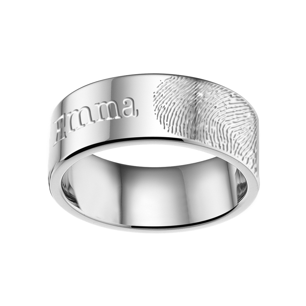 Steel ring with fingerprint and name 8 mm