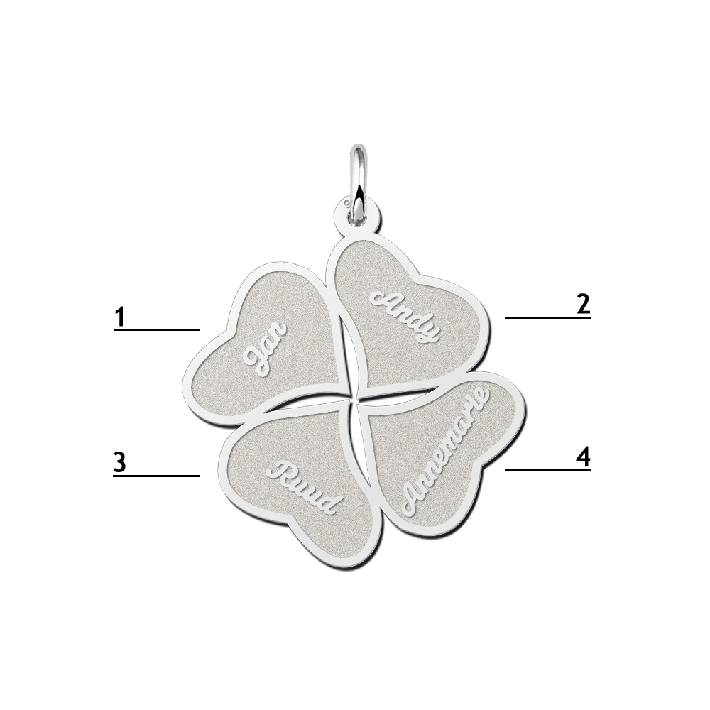 Silver pendant four-leaf clover with four names
