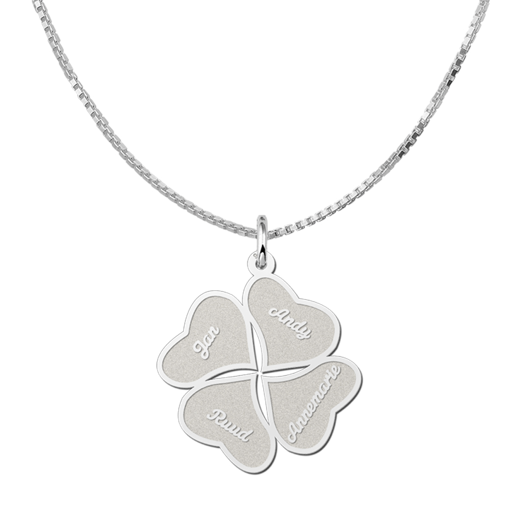 Silver pendant four-leaf clover with four names