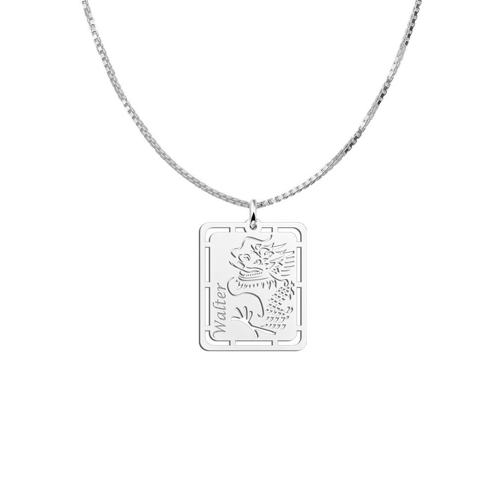 Silver Men's Pendant with Chinese Dragon