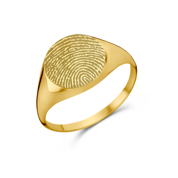 Gold signet ring round with fingerprint